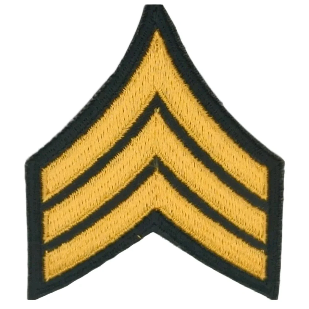 Army Sergeant E-5 Gold GREEN Rank Insignia Chevron Patches - Picture 3 of 5